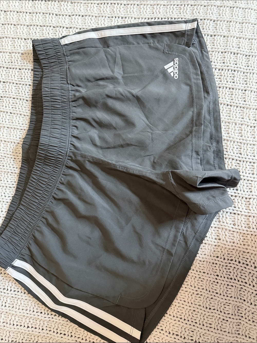 adidas women Dark Gray Athletic Shorts with White Stripes